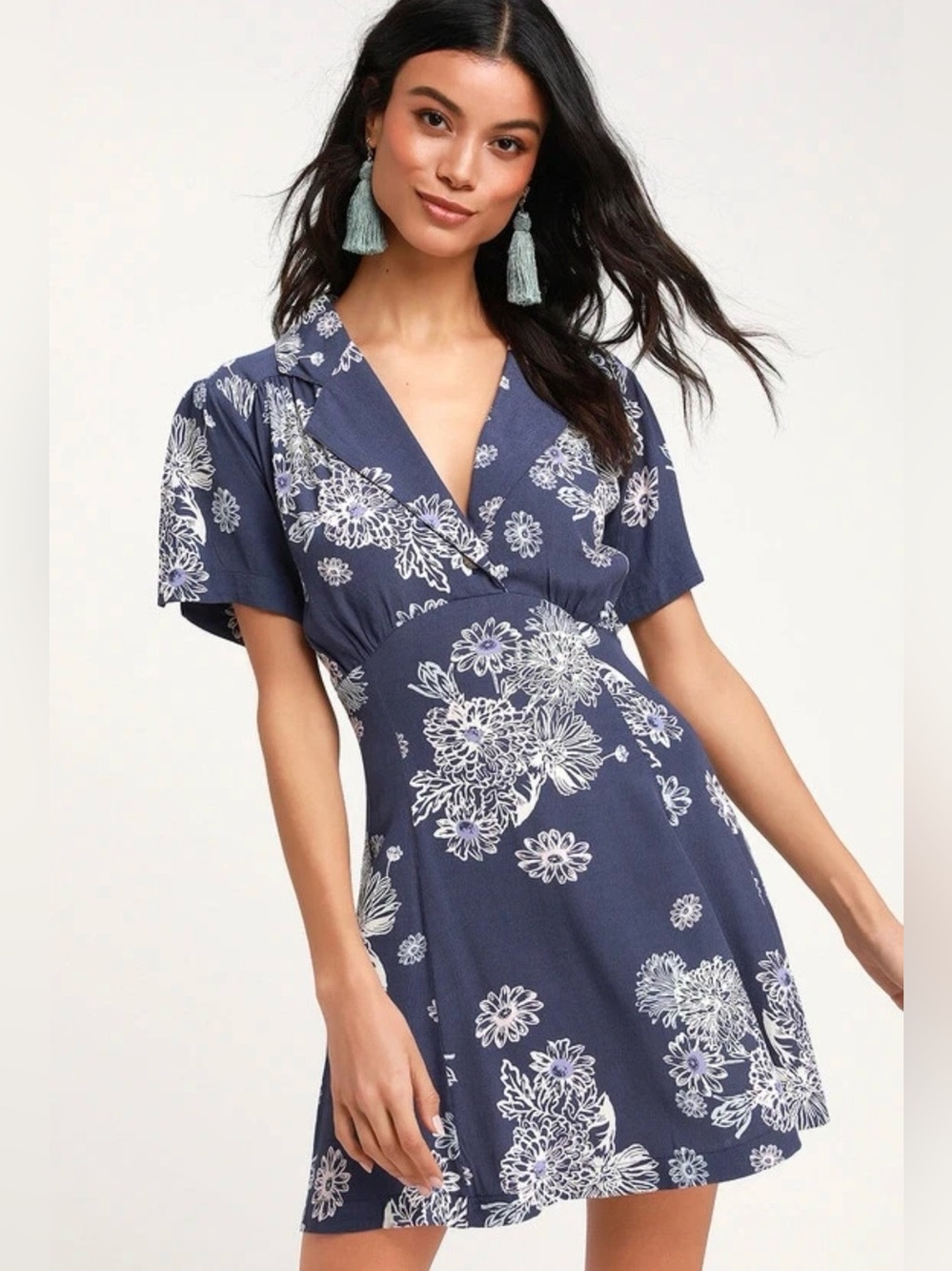 FREE PEOPLE HAWAII BLUE FLORAL DRESS SIZE SMALL!! LIKE NEW!!